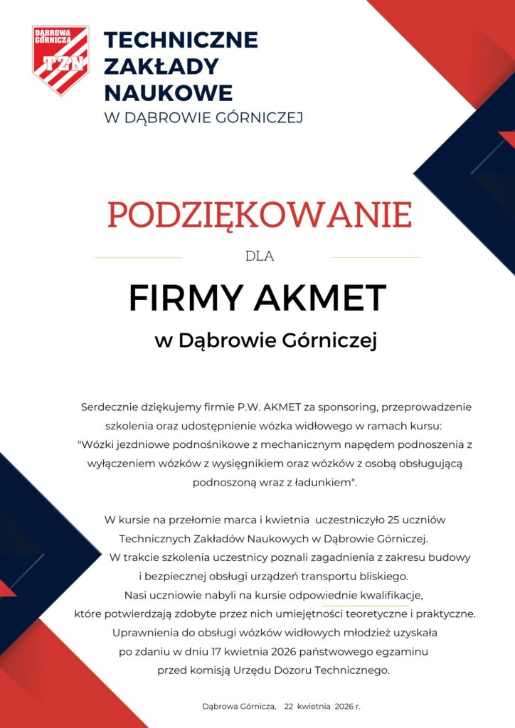 podziękowanie AKMET
