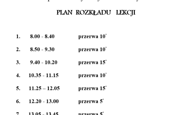 Uwaga! 24.04 – zmiana rozkładu dzwonków