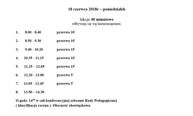 Zmienione godziny dzwonków