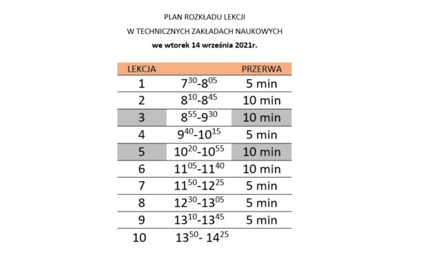 Rozkład dzwonków dn. 14.09.2021